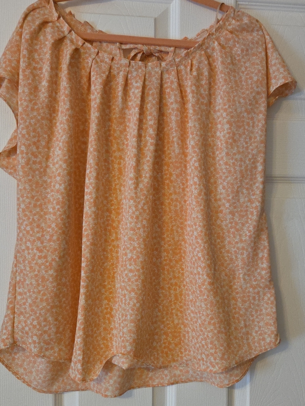 LC Lauren Conrad Peach Micro Floral Peasant Top
